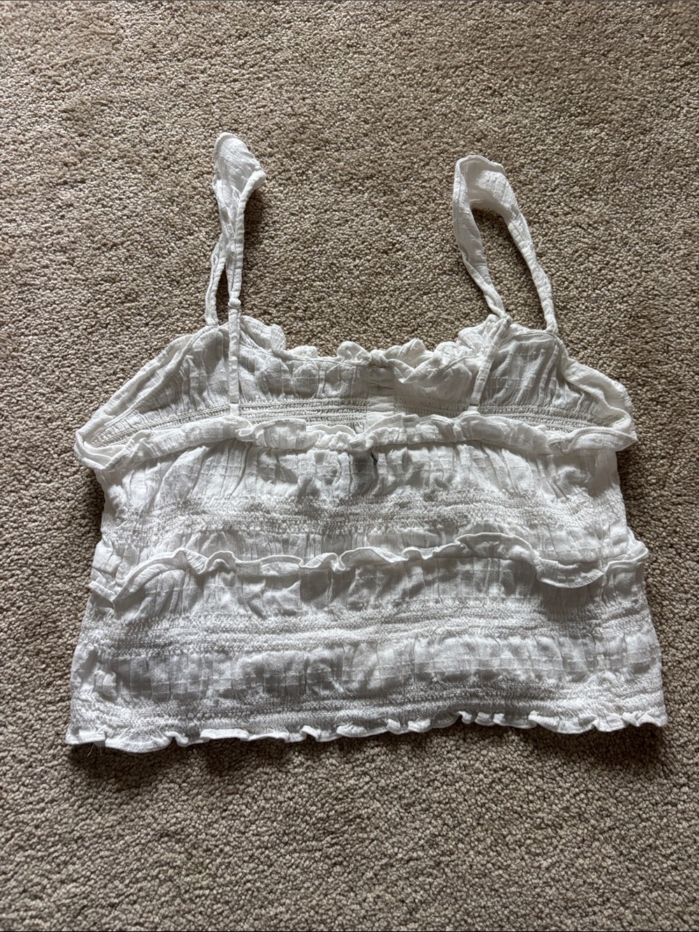 White Ruffle Button-Front Crop Tank Top - Picture 2 of 2